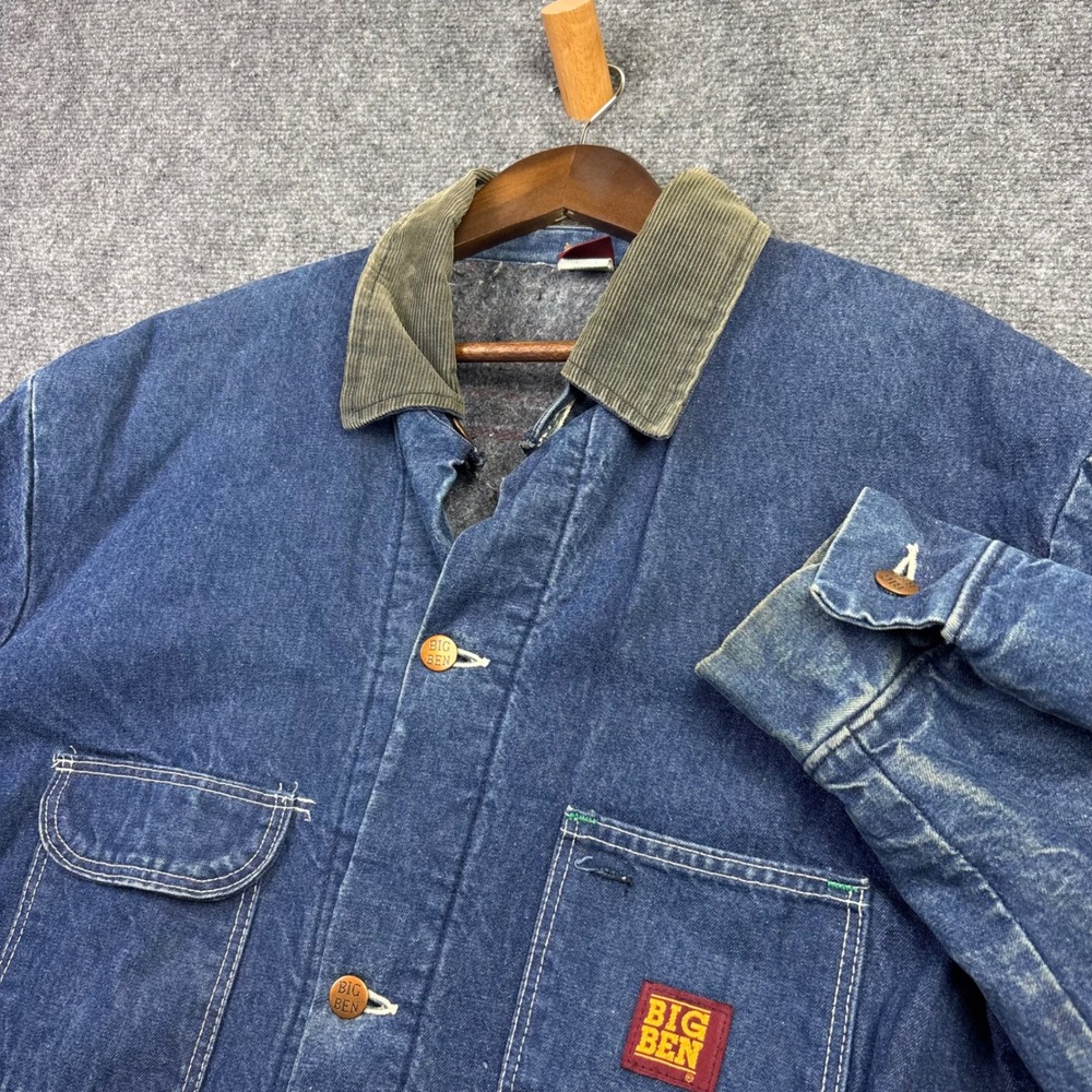 Big Ben Chore Coat Mens 44 Long Blue Denim Blanket Lined Corduroy USA Made